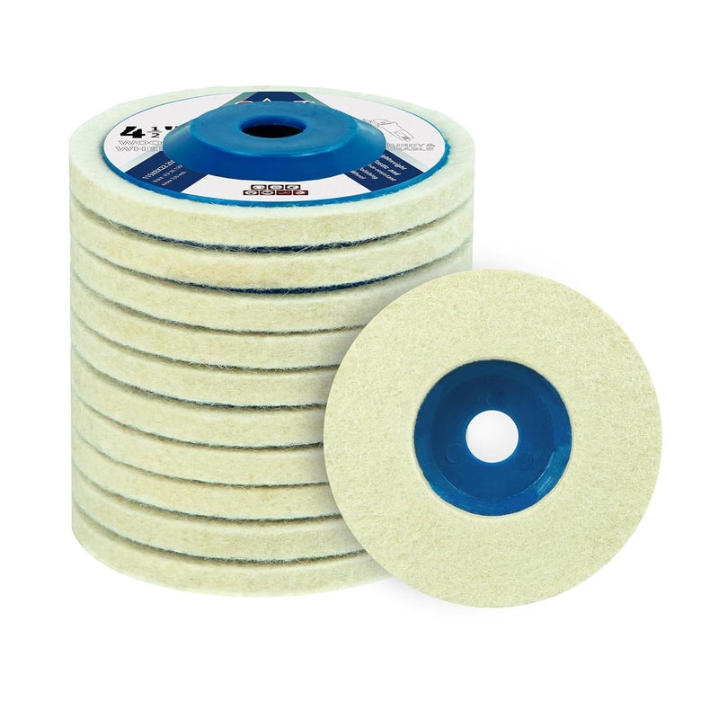 SALI 10 Pcs 4-1/2 Inch Wool Felt Polishing Wheel Disc Wool Polishing Wheel Disc for 4.5" Angle Grinder Felt Grinder Polishing Wheel for Metal, Marble Stone, Furniture, Car - Image 1